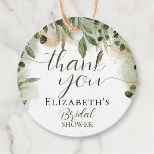 Étiquettes Cadeau Verdure Vert or Script Calligraphie Merci
