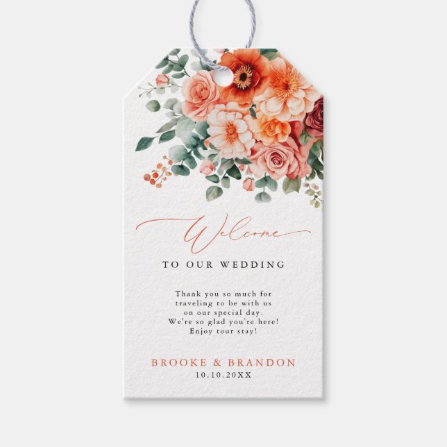 Étiquettes-cadeau Verona Sunset Bright Orange Moderne Mariage Floral (Devant)