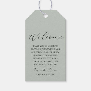 Étiquettes-cadeau Verre de mer Green Script élégant Mariage moderne