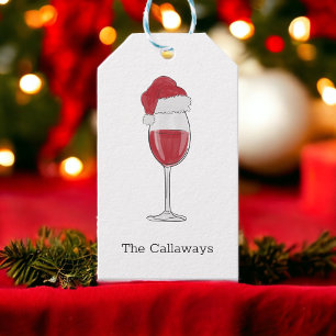 Étiquettes-cadeau Verre de vin de Santa Hat Fête de vacances personn