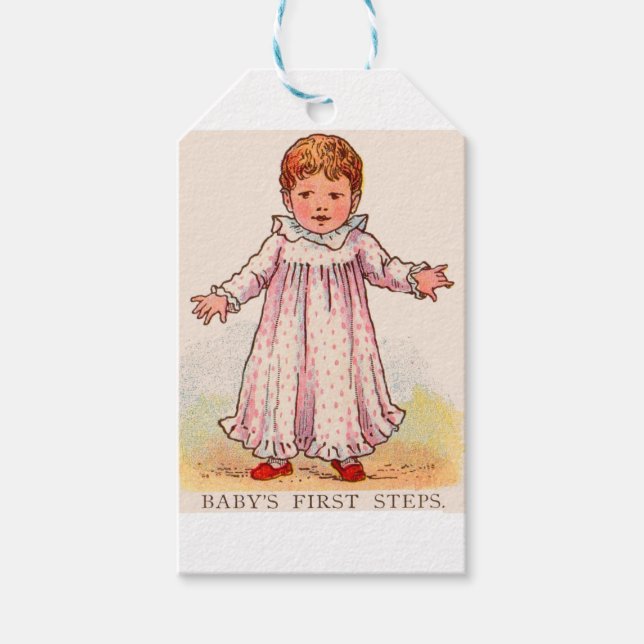 Étiquettes-cadeau vers 1910 Les premiers pas du bébé (Devant)