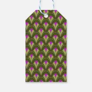 ÉTIQUETTES-CADEAU VERT AVEC MOTIFS ART DÉCO ROSE