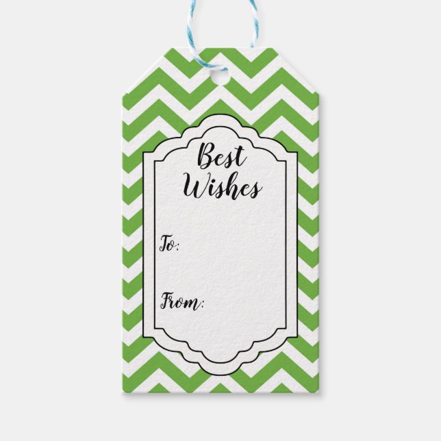 Étiquettes-cadeau Vert de printemps et chevron blanc Mariage Anniver (Devant)