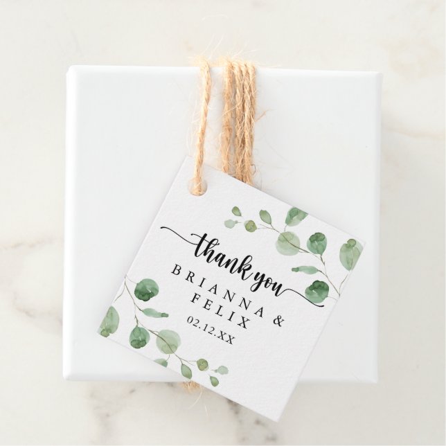 Étiquettes Cadeau Vert délice Eucalyptus Mariage (En situation)