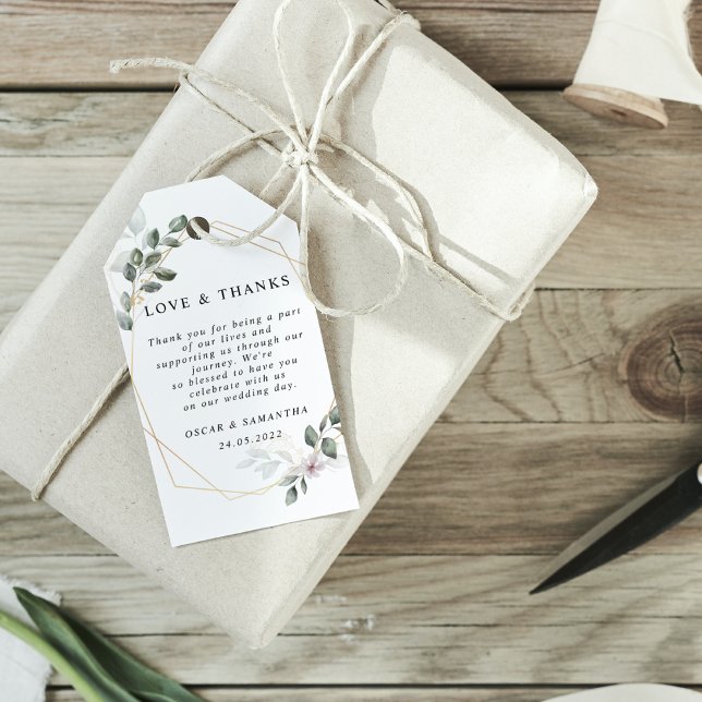 Étiquettes-cadeau Vert doux aquarelle cadre feuille & fleur (Créateur téléchargé)