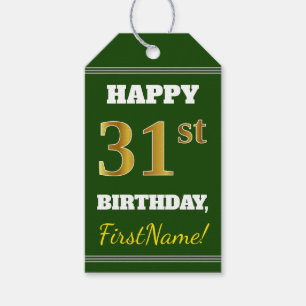 Étiquettes-cadeau Vert, Faux Gold 31e anniversaire + Nom personnalis