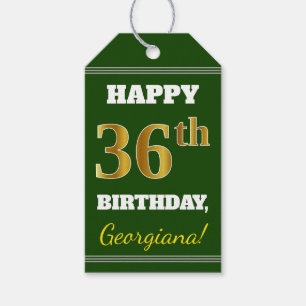 Étiquettes-cadeau Vert, Faux Gold 36e anniversaire + Nom personnalis
