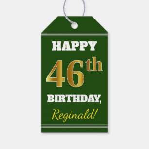 Étiquettes-cadeau Vert, Faux Gold 46e anniversaire + Nom personnalis