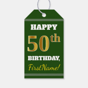 Étiquettes-cadeau Vert, Faux Gold 50e anniversaire + Nom personnalis