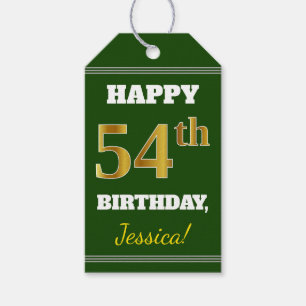 Étiquettes-cadeau Vert, Faux Gold 54e anniversaire + Nom personnalis