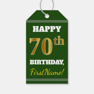 Étiquettes-cadeau Vert, Faux Gold 70e anniversaire + Nom personnalis