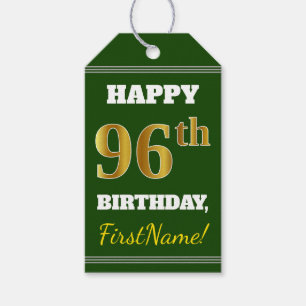 Étiquettes-cadeau Vert, Faux Gold 96e anniversaire + Nom personnalis