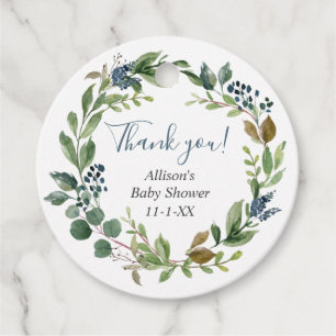 Étiquettes Cadeau Vert feuille vert poussiéreux bleu floral botaniqu