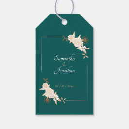 Étiquettes-cadeau Vert foncé avec Mariage Rose crème