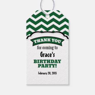 Étiquettes-cadeau Vert foncé blanc Chevron Merci d'anniversaire Tags