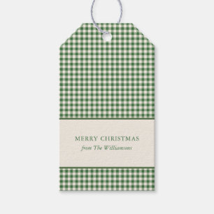 Étiquettes-cadeau Vert Gingham Carreaux Nom Personnalisé Noël