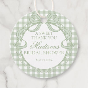 Étiquettes Cadeau Vert Gingham Coquette Nœud Papillon Baby Shower Ce