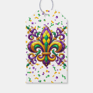 Étiquettes-cadeau Vert jaune pourpre Mardi Gras fleur de lis