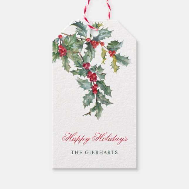 Étiquettes-cadeau Vert Joyeux Noël Aquarelle Script famille (Devant)