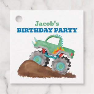 Étiquettes Cadeau Vert Monster Camion Anniversaire de fête