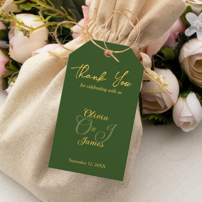 Étiquettes-cadeau Vert olive minimal et Merci Mariage or (Créateur téléchargé)