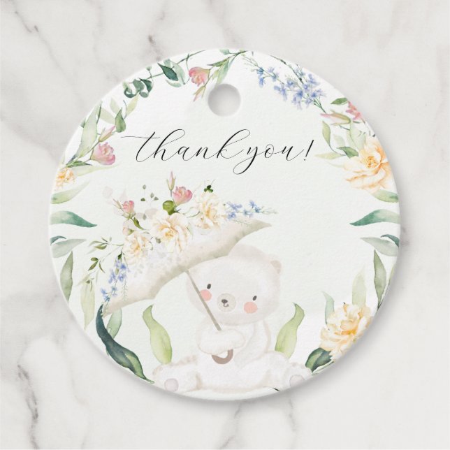 Étiquettes Cadeau Vert Ours Genre Neutre Baby shower Jaune Fa (Devant)