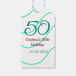 Étiquettes-cadeau Vert rouge 50 anniversaire ajouter nom date p