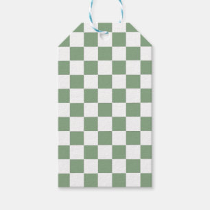 Étiquettes-cadeau Vert sauge à carreaux et blanc