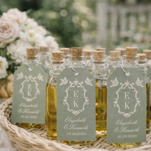 Étiquettes-cadeau Vert Sauge Floral Monogramme Armoiries Vieille For