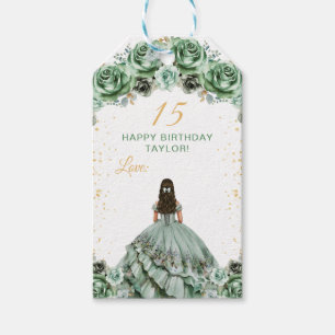 Étiquettes-cadeau Vert Sauge Princesse Quinceañera Joyeux Anniversai