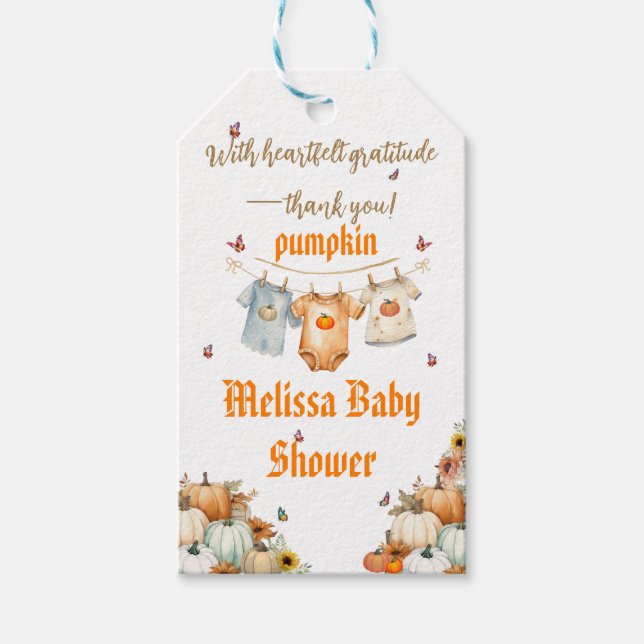 Étiquettes-cadeau Vêtements de bébé d'automne modifiables Citrouille (Devant)