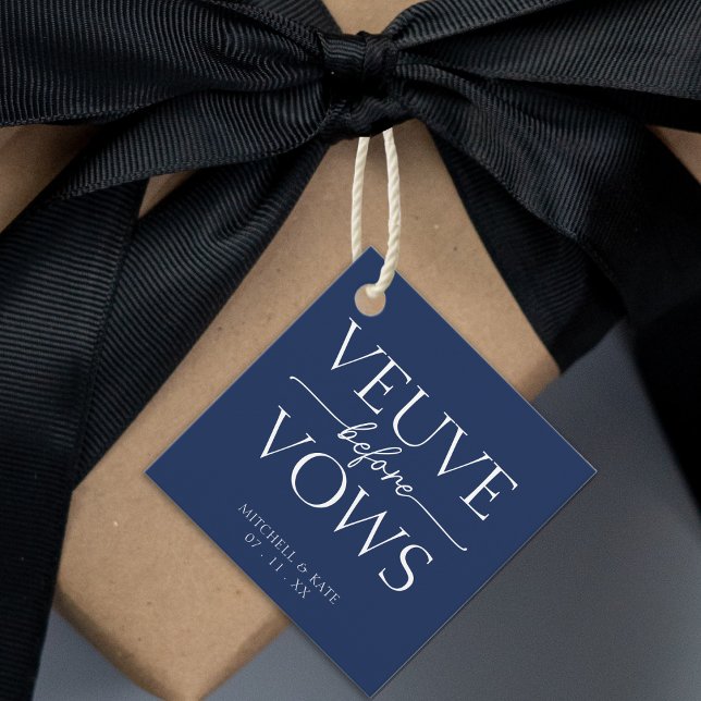 Étiquettes Cadeau Veuve Before Vows Bleu Nuit & Blanc Enterrement de (Veuve Before Vows Navy Blue & White Bridal Shower Favor Tags
)