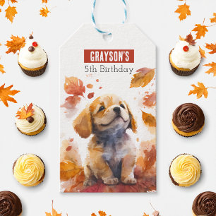 Étiquettes-cadeau Vibes d'automne Chiot - fête d'anniversaire -