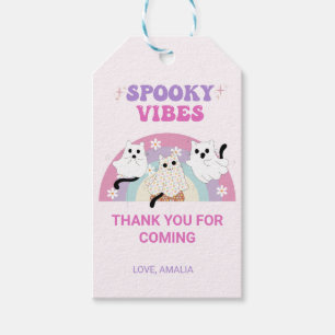 Étiquettes-cadeau Vibes éffrayantes Retro Halloween Fantôme Annivers