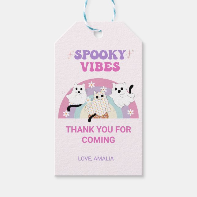 Étiquettes-cadeau Vibes éffrayantes Retro Halloween Fantôme Annivers (Devant)