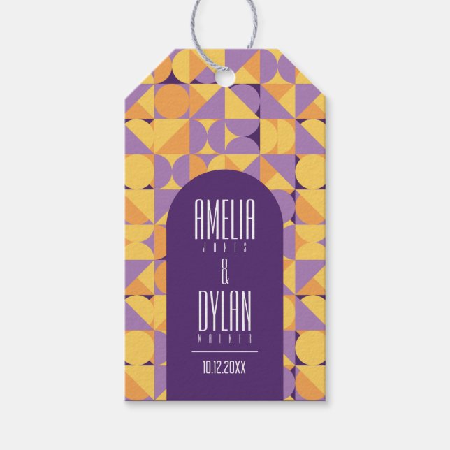 Étiquettes-cadeau Vibes rétro géométriques mariage d'automne (Devant)