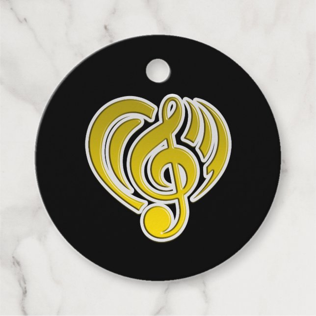 Étiquettes Cadeau Vibrations Amour Musical Coeur Jaune Musique Note  (Devant)