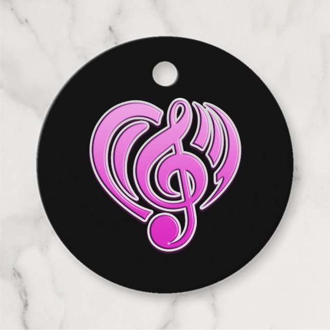 Étiquettes Cadeau Vibrations Amour musical Coeur rose Note DJ (Devant)