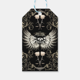 Étiquettes-cadeau Victorien Gothique Romantique Crâne Ailes & Fête B