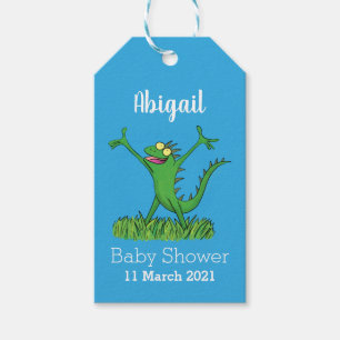 Étiquettes-cadeau Vieux lézard animé vert souriant