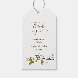 Étiquettes-cadeau Vigne de raisin à l'aquarelle Merci Mariage