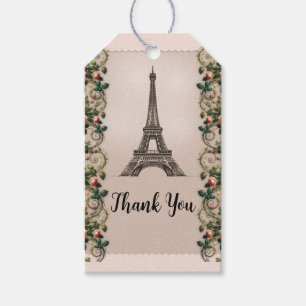 Étiquettes-cadeau Vignes Rose Rose Paris Tour Eiffel Élégant