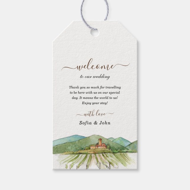 Étiquettes-cadeau Vignoble aquarelle Mariage Bienvenue (Devant)