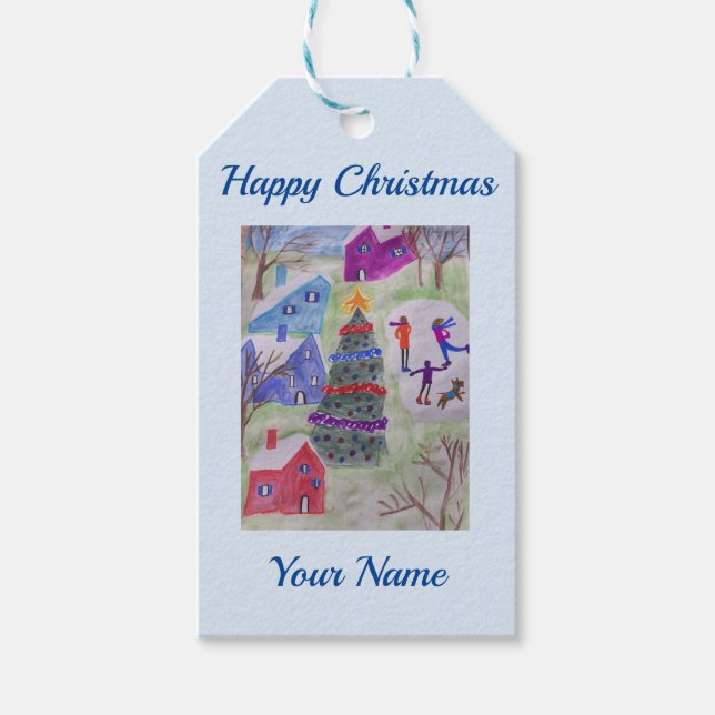 Étiquettes-cadeau Village de Noël (Devant)