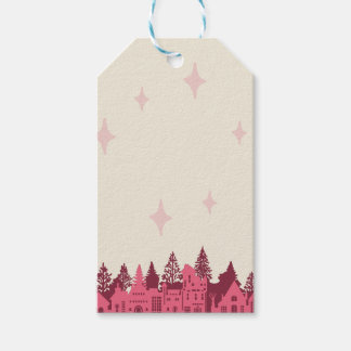 Étiquettes-cadeau Village de Noël rose