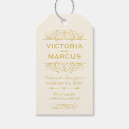 Étiquettes-cadeau Vin ivoire et or Mariage bouteille Monogramme