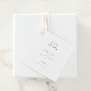 Étiquettes Cadeau Vins intemporels Dusty Blue Crest Mariage Monogram