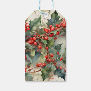 Étiquettes-cadeau Vintage aquarelle sainte baies feuilles