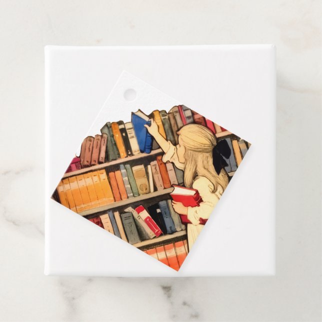 Étiquettes Cadeau Vintage Children Reading Library Books (En situation)