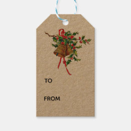 Étiquettes-cadeau Vintage cloches de Noël avec Holly
